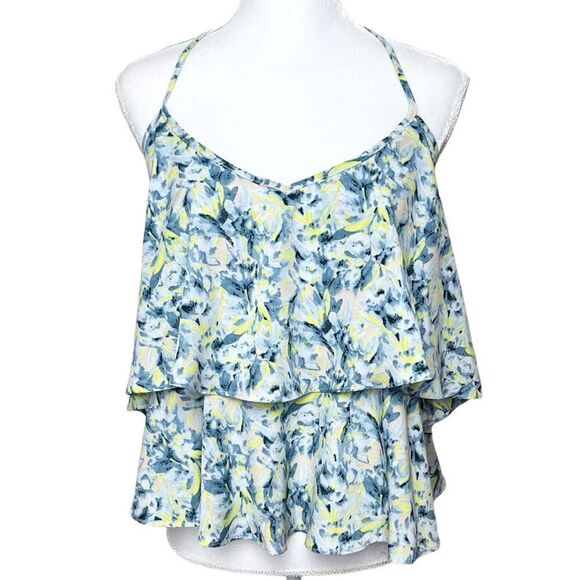 ASOS Blue Yellow Tiered Blouse 6 - Picture 1 of 7